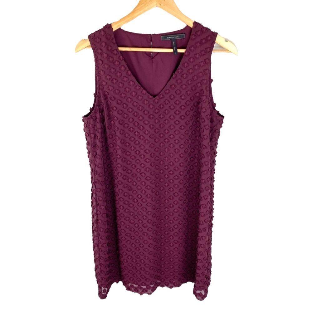 BCBGMaxazria eggplant floral clip-dot sleeveless popover dress size small